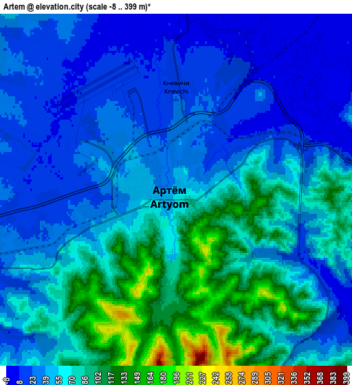 Zoom OUT 2x Artëm, Russia elevation map