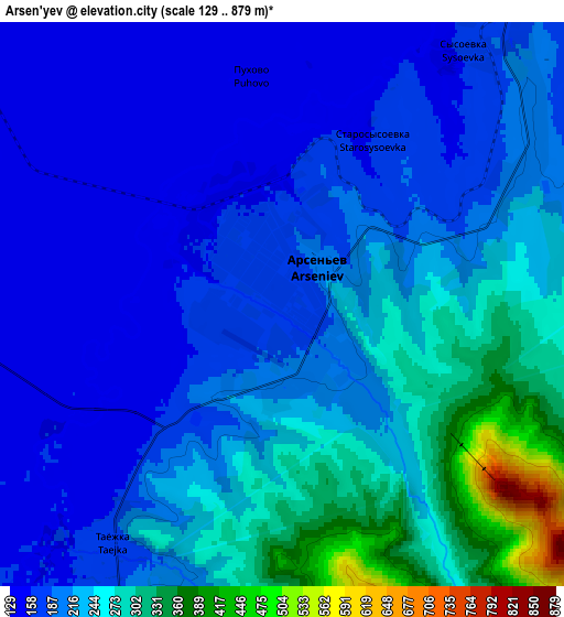 Zoom OUT 2x Arsen’yev, Russia elevation map