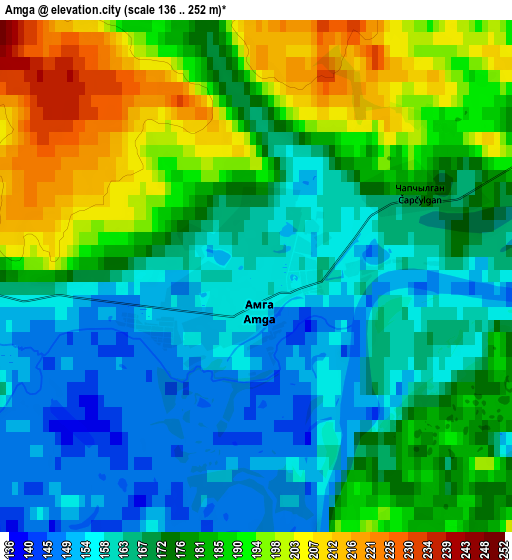 Zoom OUT 2x Amga, Russia elevation map