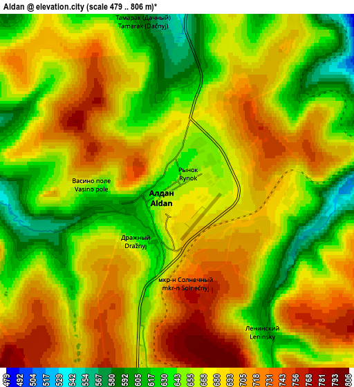 Zoom OUT 2x Aldan, Russia elevation map