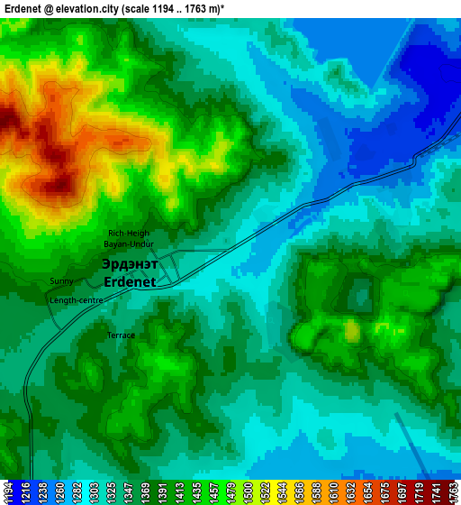 Zoom OUT 2x Erdenet, Mongolia elevation map