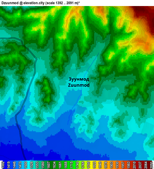 Zoom OUT 2x Dzuunmod, Mongolia elevation map