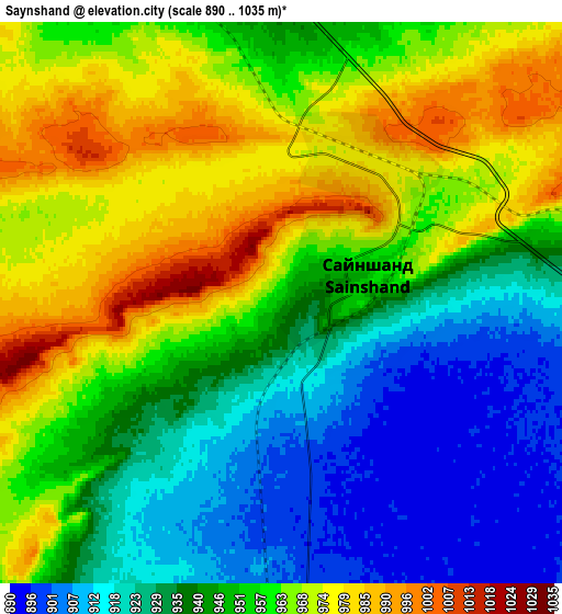 Zoom OUT 2x Saynshand, Mongolia elevation map