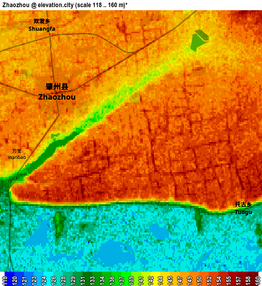 Zoom OUT 2x Zhaozhou, China elevation map