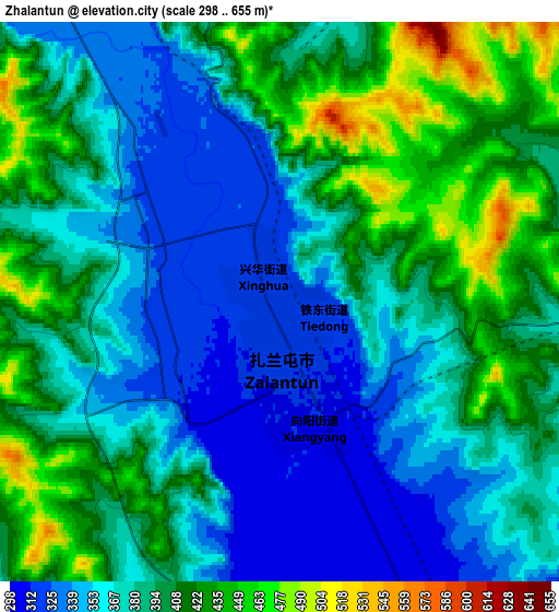 Zoom OUT 2x Zhalantun, China elevation map