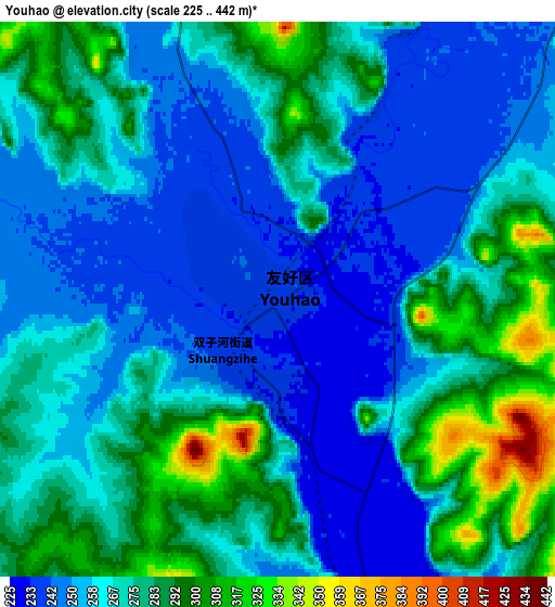 Zoom OUT 2x Youhao, China elevation map