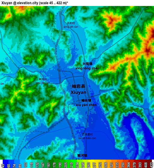 Zoom OUT 2x Xiuyan, China elevation map