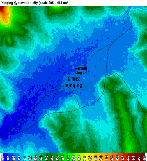 Zoom OUT 2x Xinqing, China elevation map