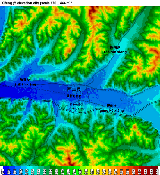 Zoom OUT 2x Xifeng, China elevation map