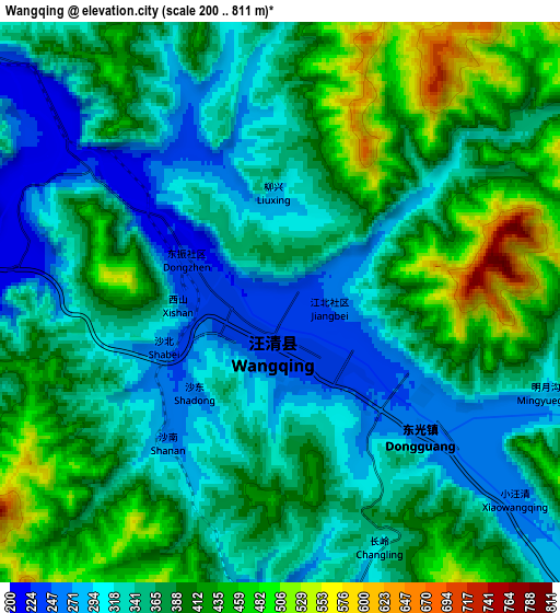 Zoom OUT 2x Wangqing, China elevation map