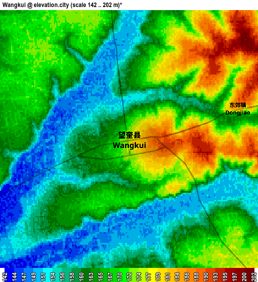 Zoom OUT 2x Wangkui, China elevation map