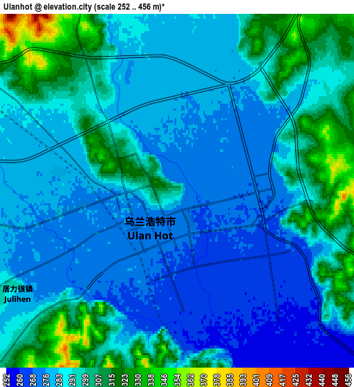 Zoom OUT 2x Ulanhot, China elevation map