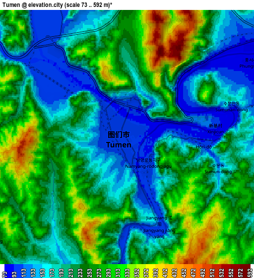 Zoom OUT 2x Tumen, China elevation map