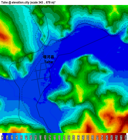 Zoom OUT 2x Tahe, China elevation map