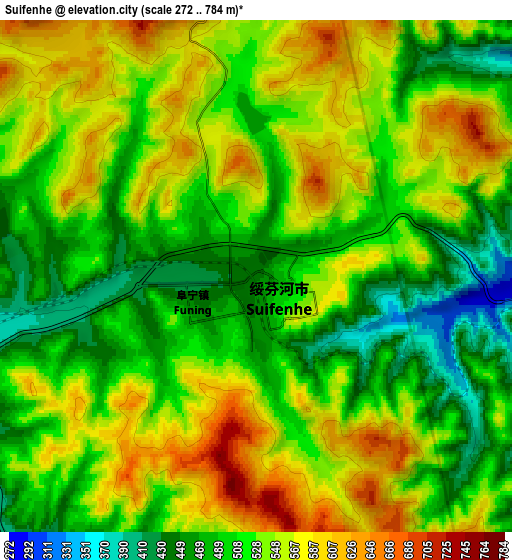 Zoom OUT 2x Suifenhe, China elevation map