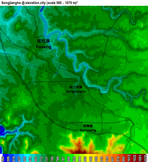 Zoom OUT 2x Songjianghe, China elevation map