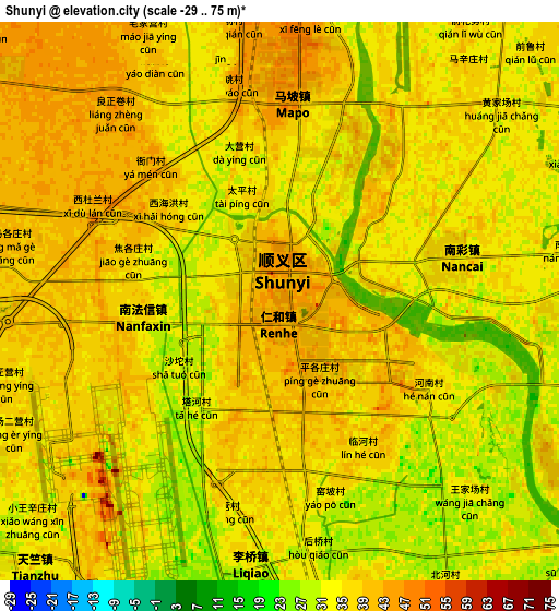Zoom OUT 2x Shunyi, China elevation map