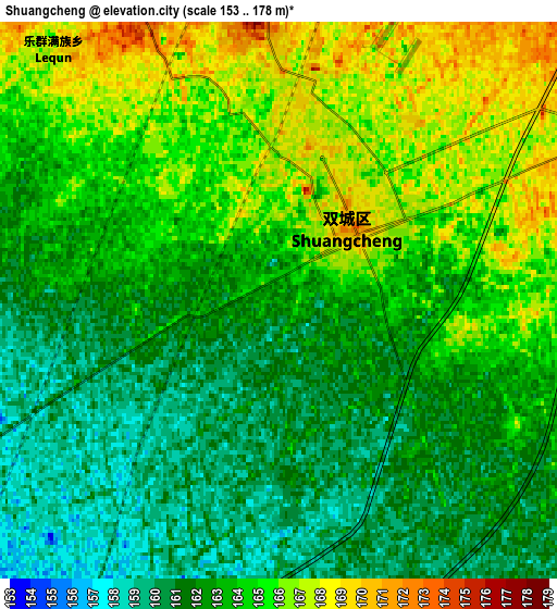 Zoom OUT 2x Shuangcheng, China elevation map