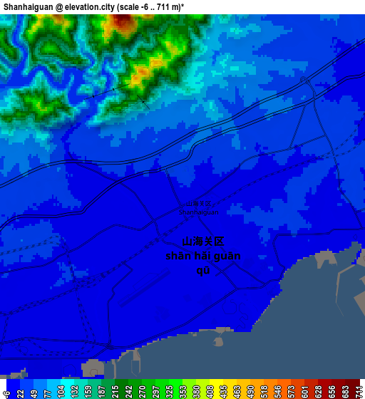 Zoom OUT 2x Shanhaiguan, China elevation map