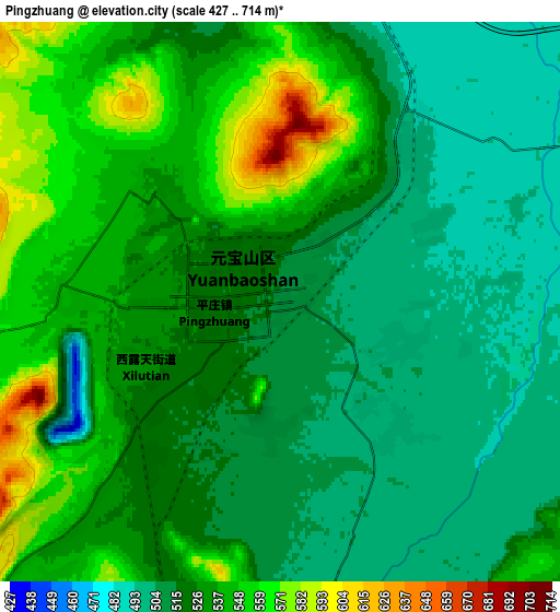 Zoom OUT 2x Pingzhuang, China elevation map