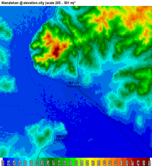 Zoom OUT 2x Nianzishan, China elevation map