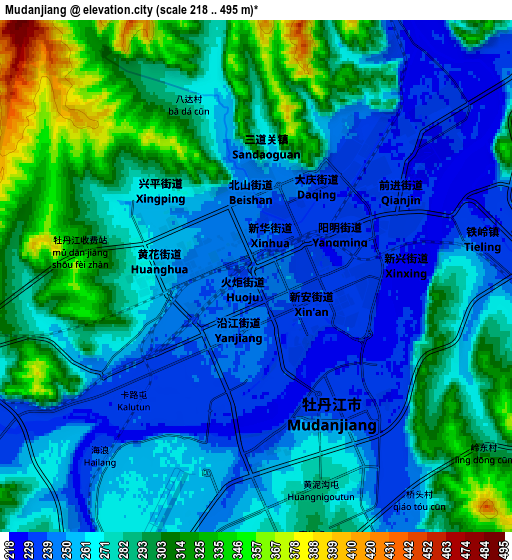 Zoom OUT 2x Mudanjiang, China elevation map