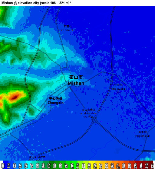 Zoom OUT 2x Mishan, China elevation map