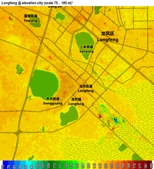 Zoom OUT 2x Longfeng, China elevation map