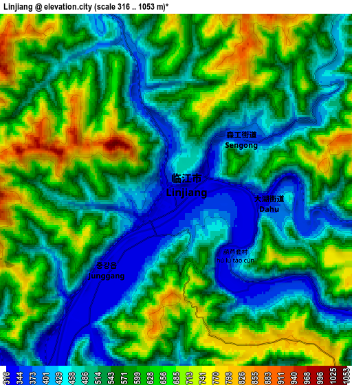 Zoom OUT 2x Linjiang, China elevation map