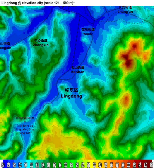 Zoom OUT 2x Lingdong, China elevation map