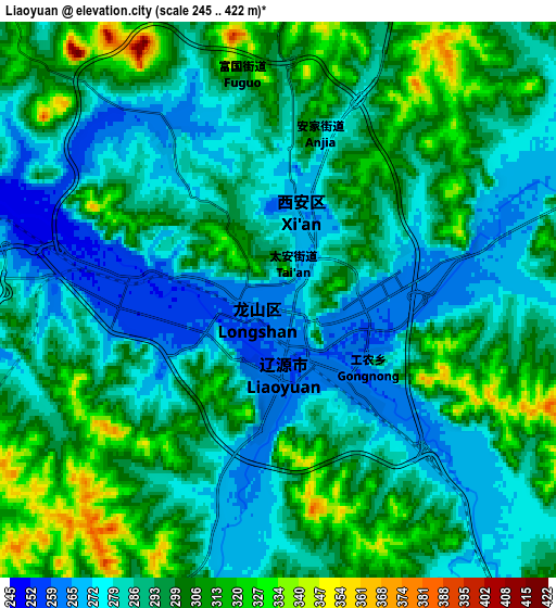 Zoom OUT 2x Liaoyuan, China elevation map