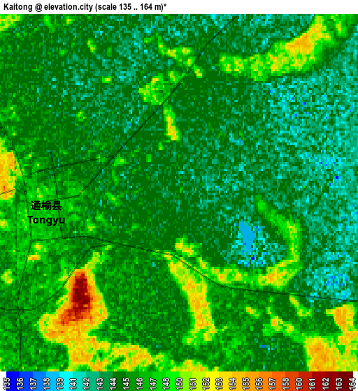 Zoom OUT 2x Kaitong, China elevation map