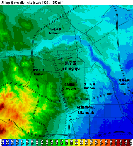 Zoom OUT 2x Jining, China elevation map