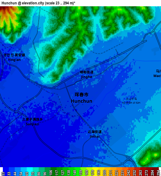 Zoom OUT 2x Hunchun, China elevation map