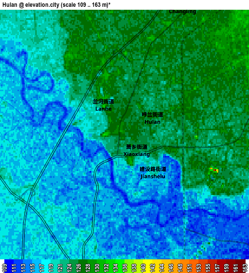 Zoom OUT 2x Hulan, China elevation map