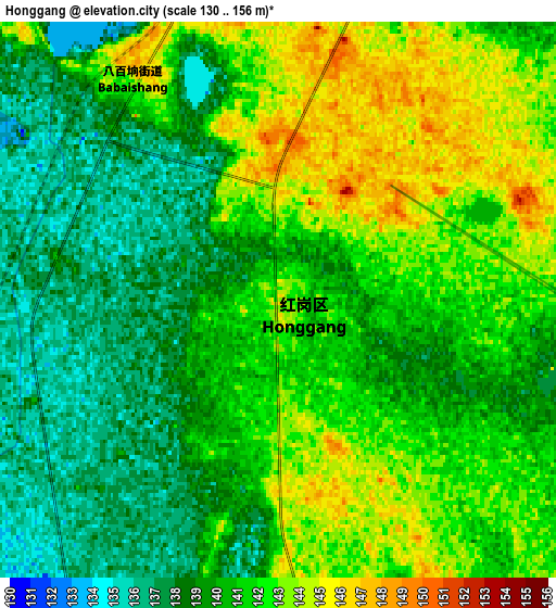 Zoom OUT 2x Honggang, China elevation map