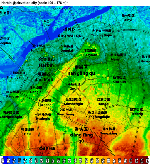 Zoom OUT 2x Harbin, China elevation map