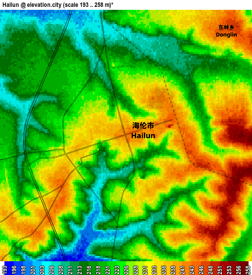 Zoom OUT 2x Hailun, China elevation map