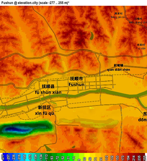 Zoom OUT 2x Fushun, China elevation map