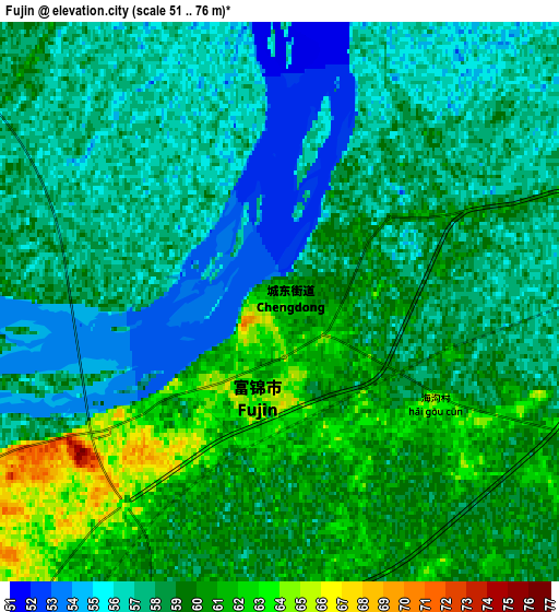 Zoom OUT 2x Fujin, China elevation map