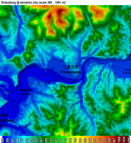 Zoom OUT 2x Erdaojiang, China elevation map