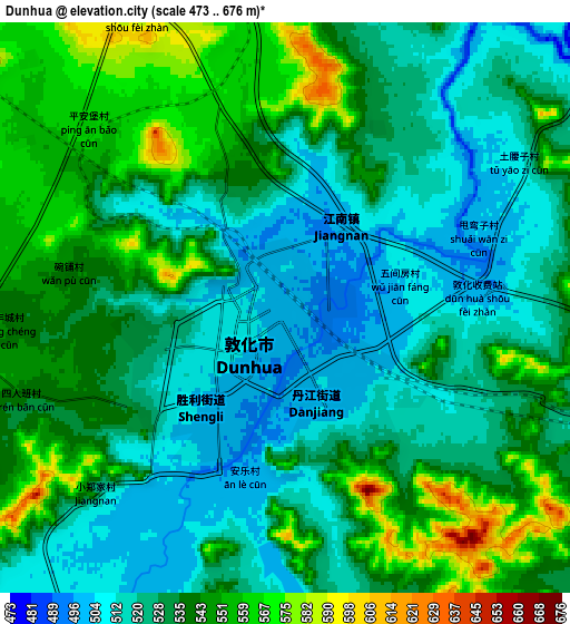 Zoom OUT 2x Dunhua, China elevation map