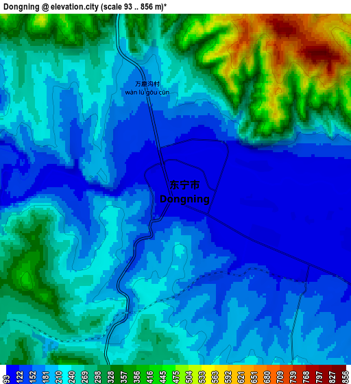 Zoom OUT 2x Dongning, China elevation map