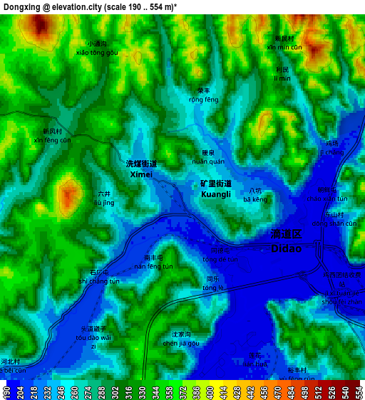 Zoom OUT 2x Dongxing, China elevation map