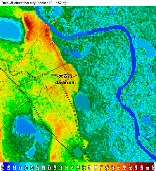 Zoom OUT 2x Dalai, China elevation map