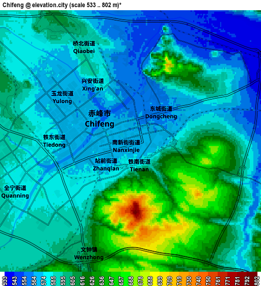 Zoom OUT 2x Chifeng, China elevation map