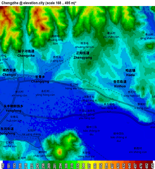 Zoom OUT 2x Chengzihe, China elevation map