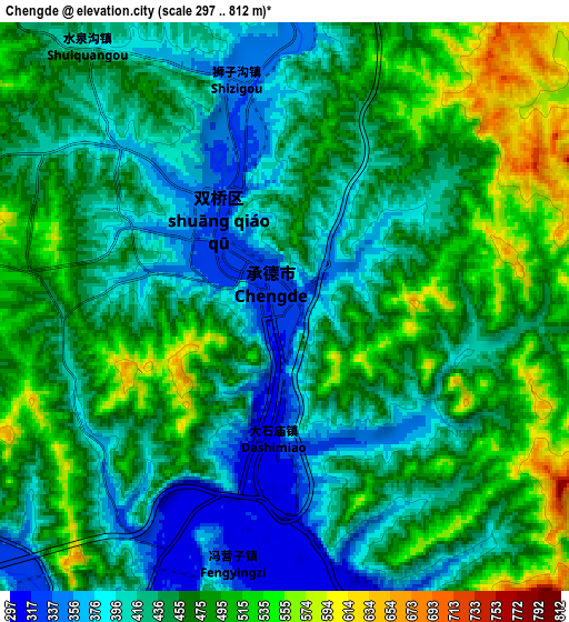 Zoom OUT 2x Chengde, China elevation map