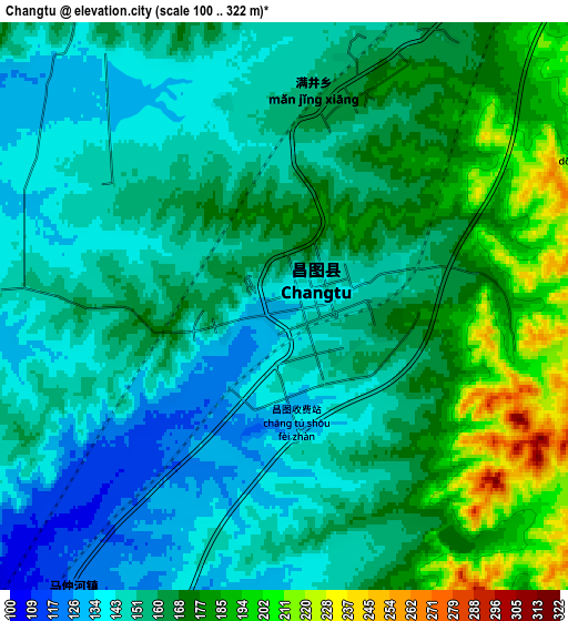 Zoom OUT 2x Changtu, China elevation map
