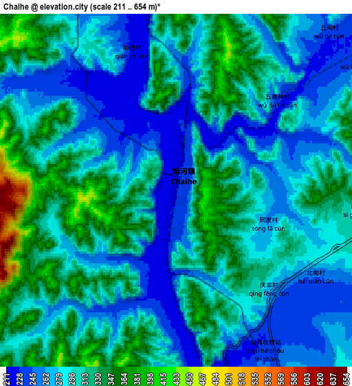 Zoom OUT 2x Chaihe, China elevation map